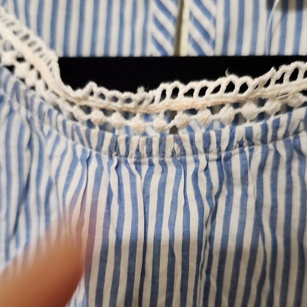 J. Crew Blue and White Ruffled Puff Sleeve Blouse - Picture 7 of 15